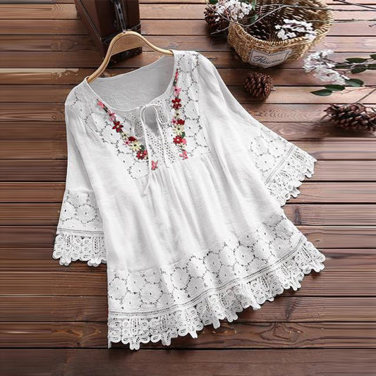 Women's Long-Sleeve Shirt Floral-Print V-Neck Ladies Tops